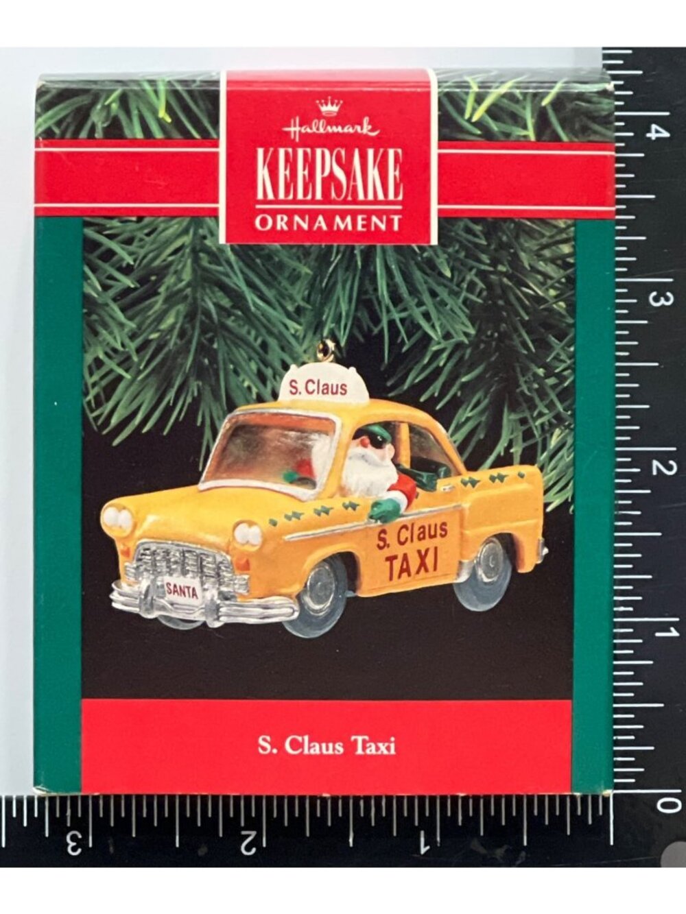 1990 HANDCRAFTED HALLMARK KEEPSAKE ORNAMENT QX468-6 S. CLAUSE TAXI SANTA